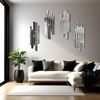 Artisan Set of 4 Silver Beveled Wall Decor Mirrors - 24x8 Inch Each, Creative Combination Design for Modern & Farmhouse Home Decor, Shatter-Resistant Glass with Wood Backing - image 3 of 4