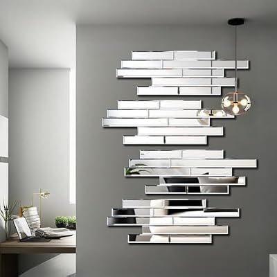 Artisan Set of 4 Silver Beveled Wall Decor Mirrors - 24x8 Inch Each, Creative Combination Design for Modern & Farmhouse Home Decor, Shatter-Resistant Glass with Wood Backing - image 4 of 4