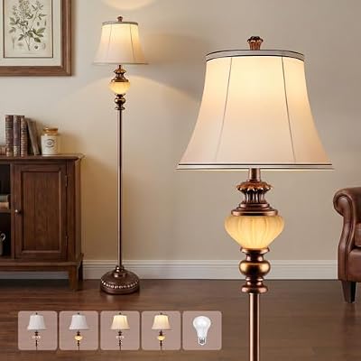 65'' Vintage Floor Lamp for Living Room, Retro Farmhouse Standing Lamp with Nightlight, Tall Lamp with Fabric Shade and Rotary Switch for Bedroom Office Dining Room Corner(LED Bulb Included) - image 2 of 4