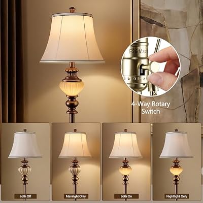 65'' Vintage Floor Lamp for Living Room, Retro Farmhouse Standing Lamp with Nightlight, Tall Lamp with Fabric Shade and Rotary Switch for Bedroom Office Dining Room Corner(LED Bulb Included) - image 4 of 4