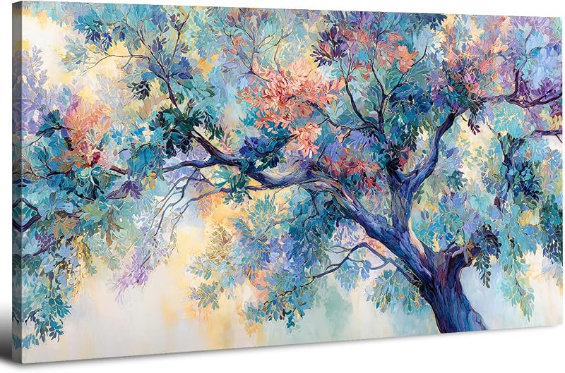 Abstract Wall Art Colorful Tree Flower Canvas Picture for Living Room Watercolor Blossom Trees Wall Decor Pastel Forest Landscape Painting Nature Scenery Poster Artwork Home Office Decorations 20x40" - Wall Art, product photo on a white background