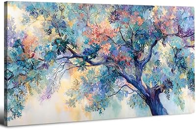 Abstract Wall Art Colorful Tree Flower Canvas Picture for Living Room Watercolor Blossom Trees Wall Decor Pastel Forest Landscape Painting Nature Scenery Poster Artwork Home Office Decorations 20x40" - image 2 of 4