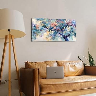 Abstract Wall Art Colorful Tree Flower Canvas Picture for Living Room Watercolor Blossom Trees Wall Decor Pastel Forest Landscape Painting Nature Scenery Poster Artwork Home Office Decorations 20x40" - image 3 of 4