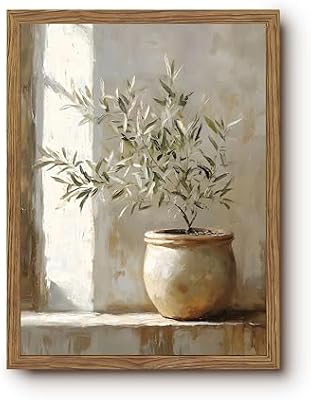 Vintage Framed Olive Tree Canvas Wall Art, Neutral Botanical Pictures Wall Decor, Rustic Potted Plant Paintings Prints, Organic Modern Farmhouse Artwork for Living Room Bedroom 12x16 Inch - image 2 of 4