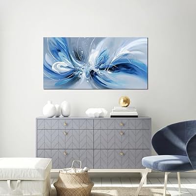 Blue White and Gray Abstract Canvas Wall Art for Living Room Framed Large Print Picture Painting Wall Decor for Bedroom Office Modern Home Abstract Wall Decorations Artwork Size 20x40 Ready to Hang - image 3 of 4