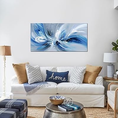 Blue White and Gray Abstract Canvas Wall Art for Living Room Framed Large Print Picture Painting Wall Decor for Bedroom Office Modern Home Abstract Wall Decorations Artwork Size 20x40 Ready to Hang - image 4 of 4