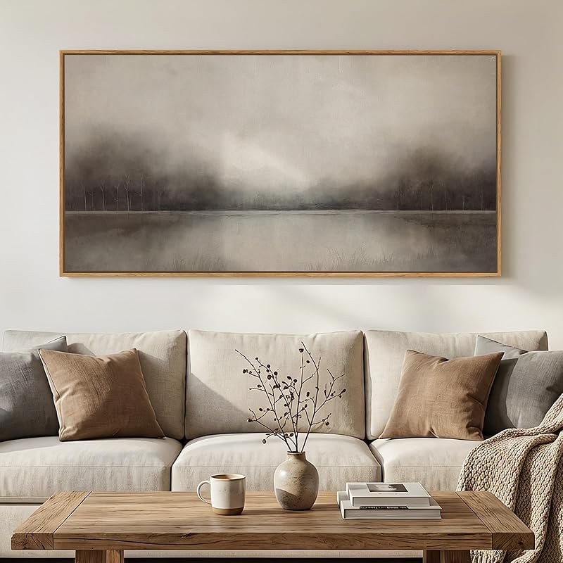Large Framed Neutal Abstract Landscape Wall Art for Living Room, 60x30 In - Wall Art, product photo on a white background