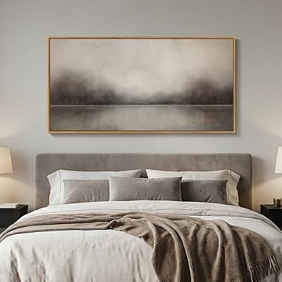 Large Framed Neutal Abstract Landscape Wall Art for Living Room, 60x30 In - image 4 of 4