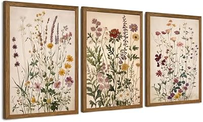 AVECCO 3 Piece Vintage Wildflower Botanical Framed Canvas Wall Art 12x16 in - image 2 of 4