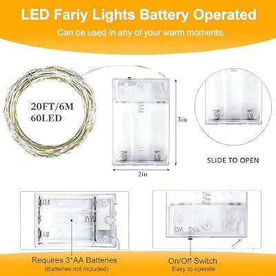 4 Pack LED Fairy Lights Battery Operated 20FT 60 LEDs Silver Wire String Lights Twinkle Lights Starry Fairy Lights for Bedroom Christmas Wedding Party Indoor Outdoor Decorations, Warm White - image 3 of 4