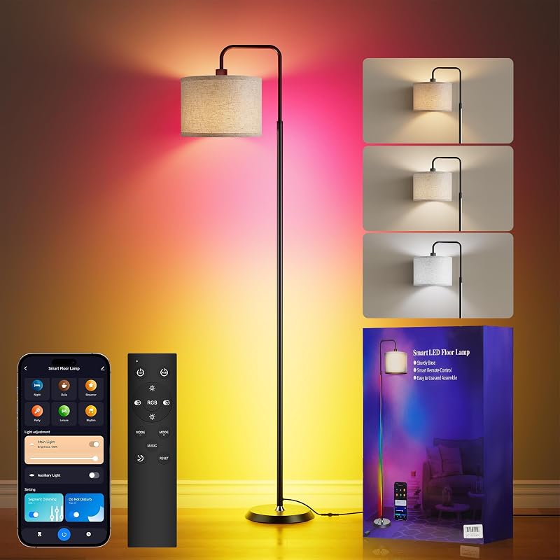 PARTPHONER Smart LED Floor Lamp with APP Control & RGB Colors - 69'' Dimmable Standing Lamp for Living Room Bedroom,12W Bulb Included Timer - Floor Lamps, product photo on a white background