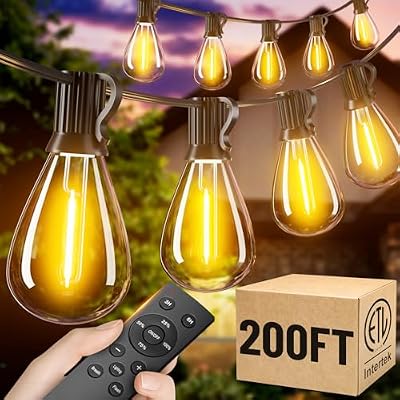 200FT Outdoor String Lights with Remote, Waterproof Patio Lights with 72+2 Shatterproof LED Bulbs,Dimmable Hanging Decor for Backyard Garden Porch Bistro, Timer & 3 Modes,2700K Warm White - image 2 of 4