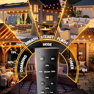 200FT Outdoor String Lights with Remote, Waterproof Patio Lights with 72+2 Shatterproof LED Bulbs,Dimmable Hanging Decor for Backyard Garden Porch Bistro, Timer & 3 Modes,2700K Warm White - image 3 of 4