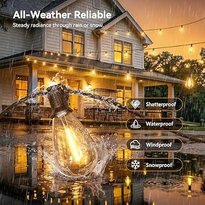 200FT Outdoor String Lights with Remote, Waterproof Patio Lights with 72+2 Shatterproof LED Bulbs,Dimmable Hanging Decor for Backyard Garden Porch Bistro, Timer & 3 Modes,2700K Warm White - image 4 of 4