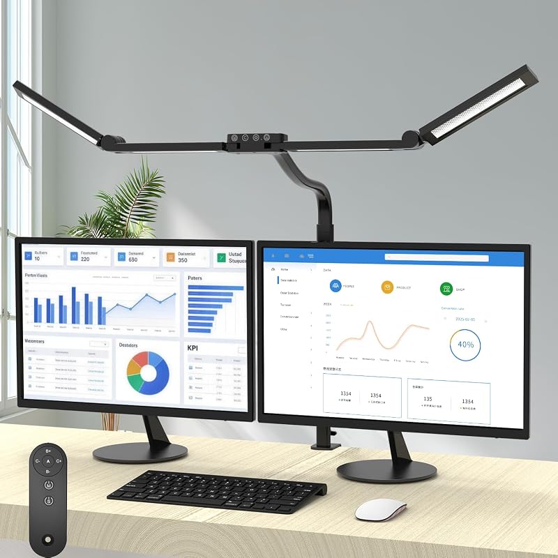 24W Bright Led Desk Lamp with Remote, 1500LM Architect Desk Light for Home Office with 4 Adjustable Light Bars & Clamp, Gooseneck Tall Drafting Table Lighting for Computer Monitor Hobby Puzzle - Table Lamps, product photo on a white background