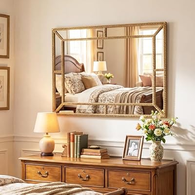 Tangkula 36" x 24" Gold Rectangle Wall Mirror, Decorative Mirror with Beaded Frame for Living Room, Entryway, Fireplace, Bedroom, Modern Vintage Wall Decoration (Rectangle) - image 3 of 4