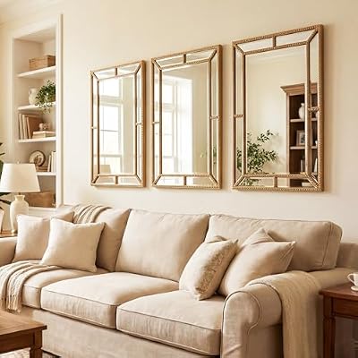 Tangkula 36" x 24" Gold Rectangle Wall Mirror, Decorative Mirror with Beaded Frame for Living Room, Entryway, Fireplace, Bedroom, Modern Vintage Wall Decoration (Rectangle) - image 4 of 4