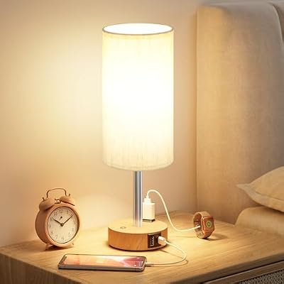 Touch Bedside Table Lamp for Bedroom, Stepless Dimmable, USB A+C, AC Outlet - image 2 of 4