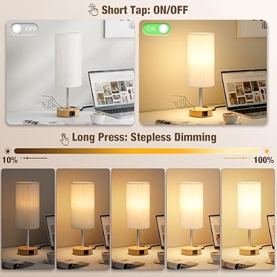 Touch Bedside Table Lamp for Bedroom, Stepless Dimmable, USB A+C, AC Outlet - image 3 of 4