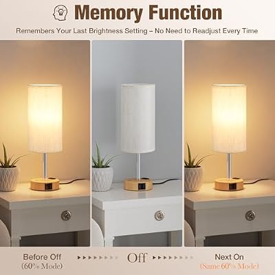 Touch Bedside Table Lamp for Bedroom, Stepless Dimmable, USB A+C, AC Outlet - image 4 of 4