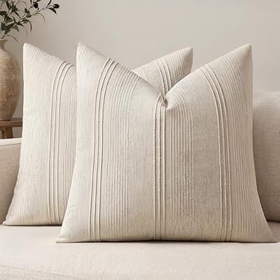 MIULEE Decorative Striped Throw Pillow Covers 20x20 Inch Beige 2 Pack - image 2 of 4