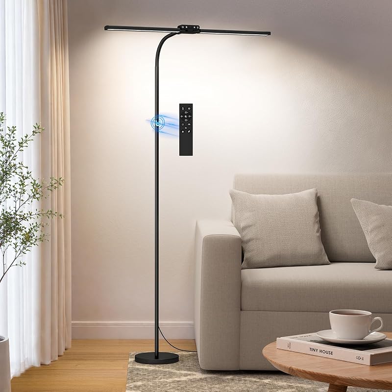 SIBRILLE LED Floor Lamp, 24W Dual Head Dimmable Standing Lamp with Remote & Touch Control, Adjustable Gooseneck, 3000K-6500K Modern Reading Lamp for Living Room, Bedroom, Office & Crafts - Floor Lamps, product photo on a white background