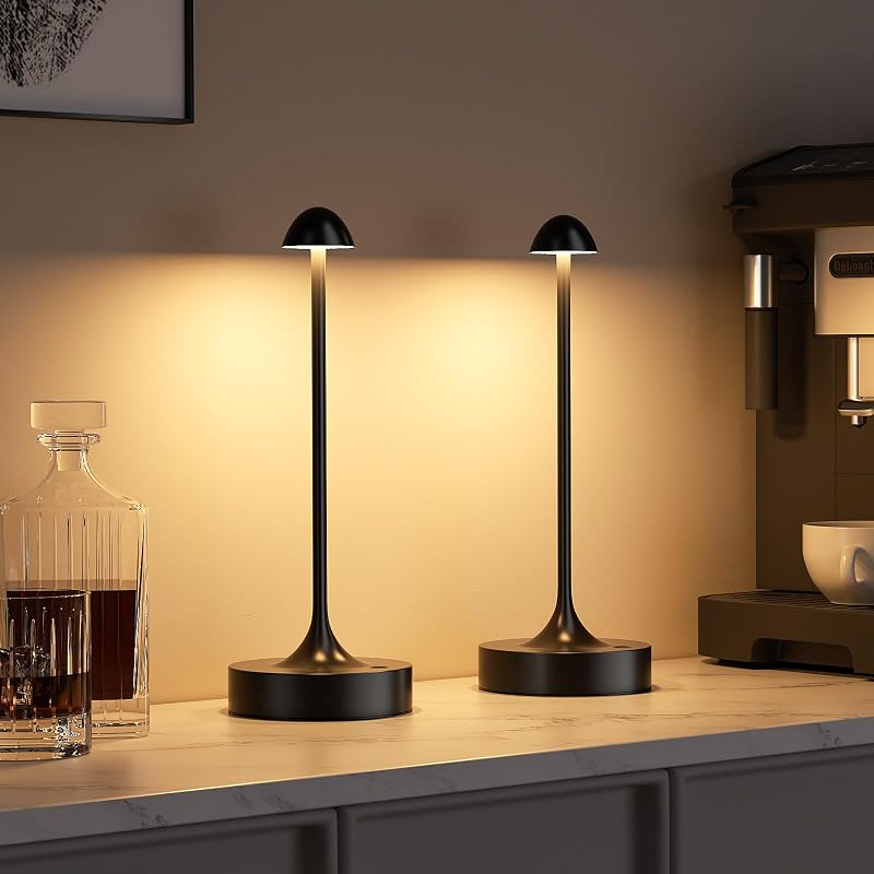 Cordless Rechargeable Table Lamp, Battery Operated Desk Lamp, Black, 2 Pack - Table Lamps, product photo on a white background