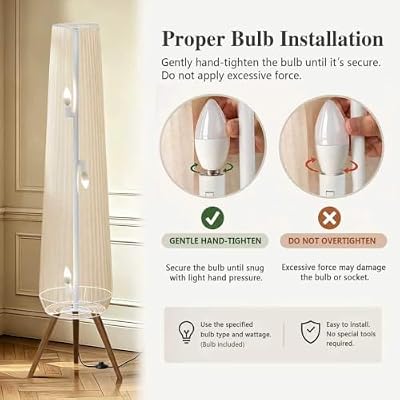 61'' Oatmeal Fabric Pleated Floor Lamp, Walnut Wood Tripod Base - image 4 of 4
