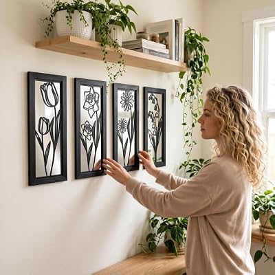 4 Set Farmhouse Mirrors for Wall Decor Living Room Bedroom Bathroom Entryway Wood Rustic Decorative Framed Hanging Wall-Mounted Accent Mirror Mounted Style - Distressed Black 16.5 in - image 4 of 4