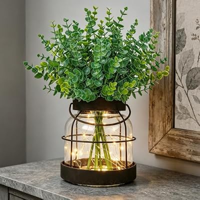 Der Rose Vintage Vase with Fake Plants & LED Lights for Farmhouse Decor - image 2 of 4