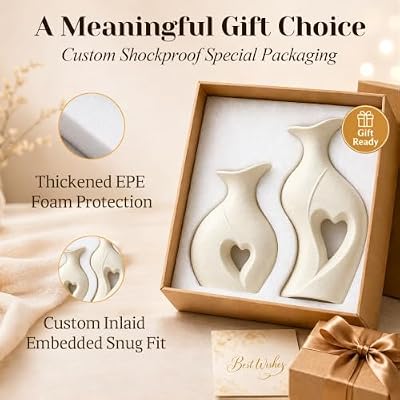 Heart Shaped Ceramic Vase Boho Modern Flower Vase Set of 2 (Cream) - image 3 of 4