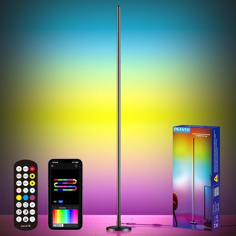 RGB LED Corner Floor Lamp, Music Sync, App Remote, Ambient Lighting - Floor Lamps, product photo on a white background