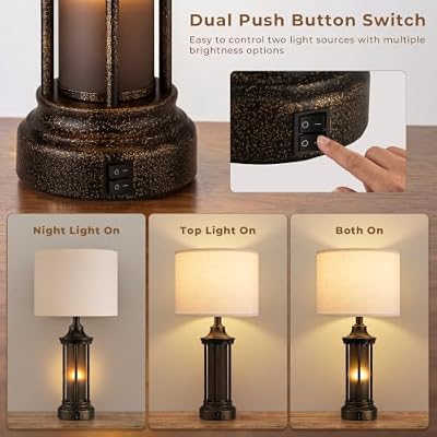 Seealle 24" Farmhouse Table Lamps for Living Room, Bedside Lamps Set of 2 - image 3 of 4