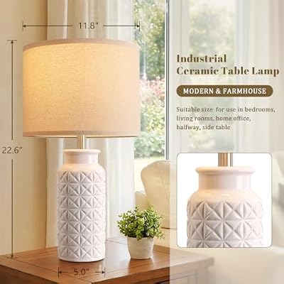 Innqoo 22.6" Modern Ceramic Bedside Lamps Set of 2, Lamps for Bedroom,White - image 4 of 4