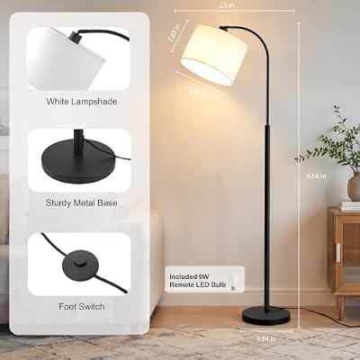 Black Mid Century Modern Arc Floor Lamp with Remote for Living Room - image 3 of 4
