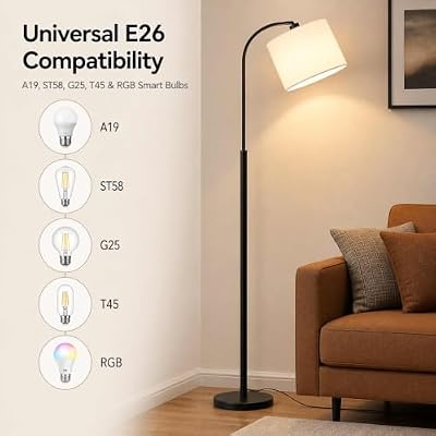 Black Mid Century Modern Arc Floor Lamp with Remote for Living Room - image 4 of 4